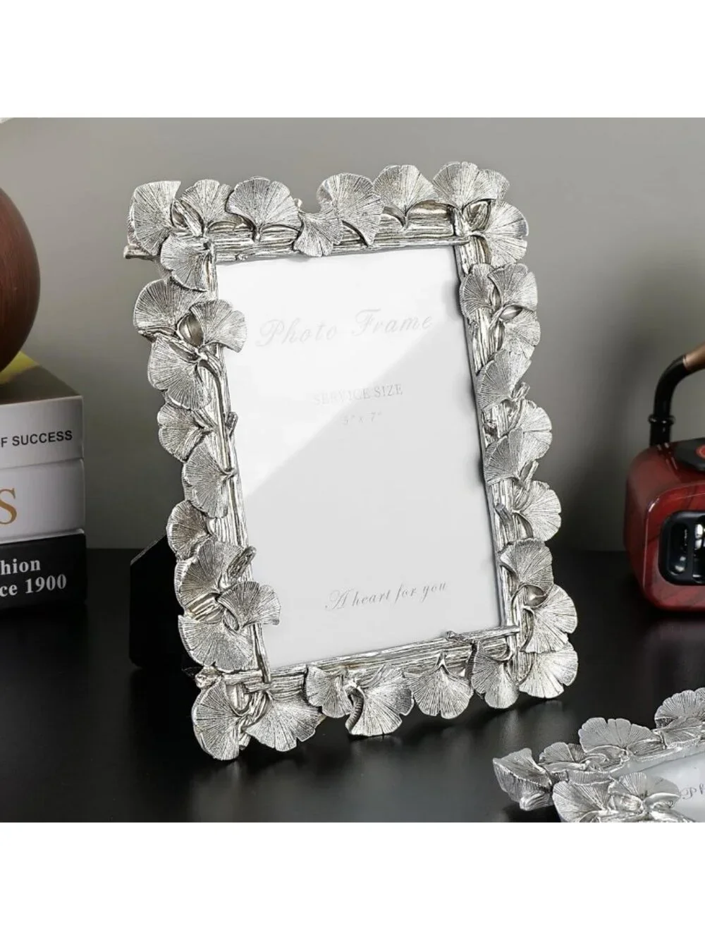 Vintage Silver 5x7 Picture Frame, Ornate Leaf Design, Handcrafted Resin, Retro